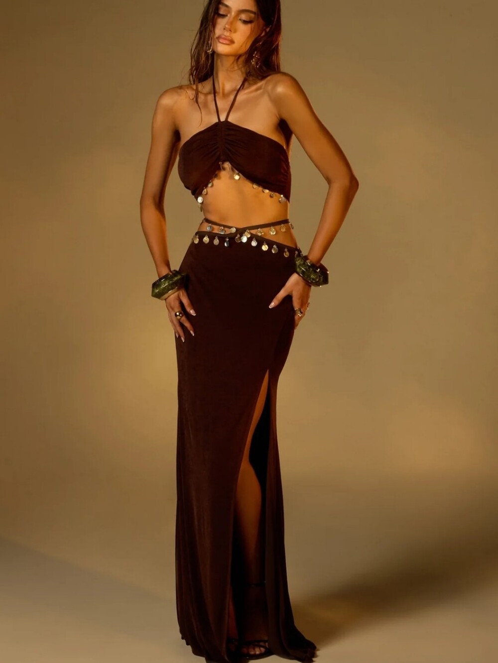 Strapless Brown Velvet Evening Dress